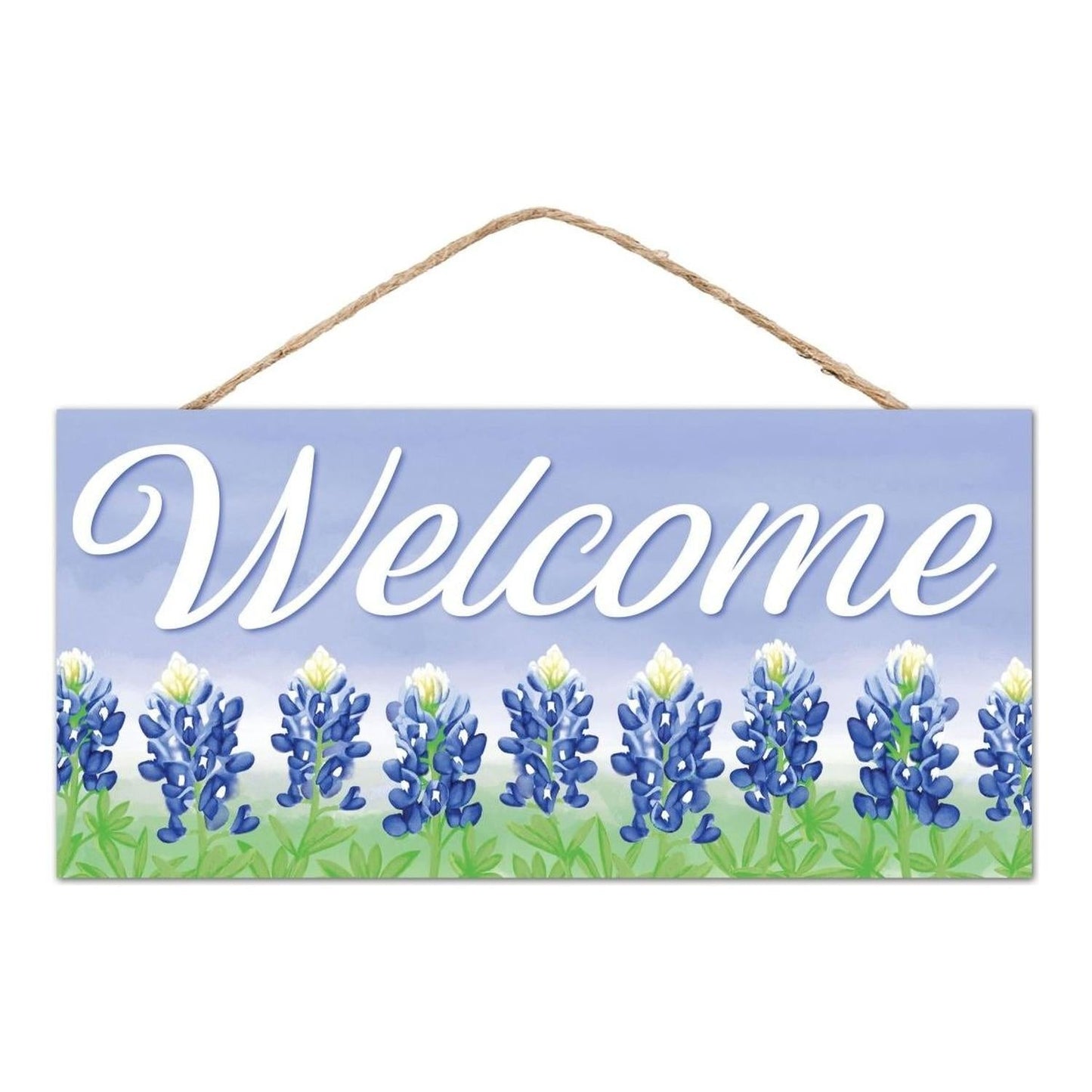 12" Wooden Sign: Welcome Bluebonnets Light Blue