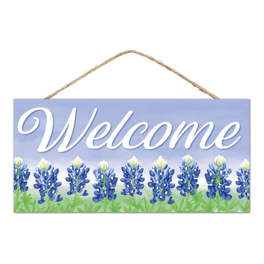 12" Wooden Sign: Welcome Bluebonnets Light Blue