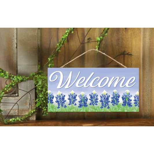 12" Wooden Sign: Welcome Bluebonnets Light Blue