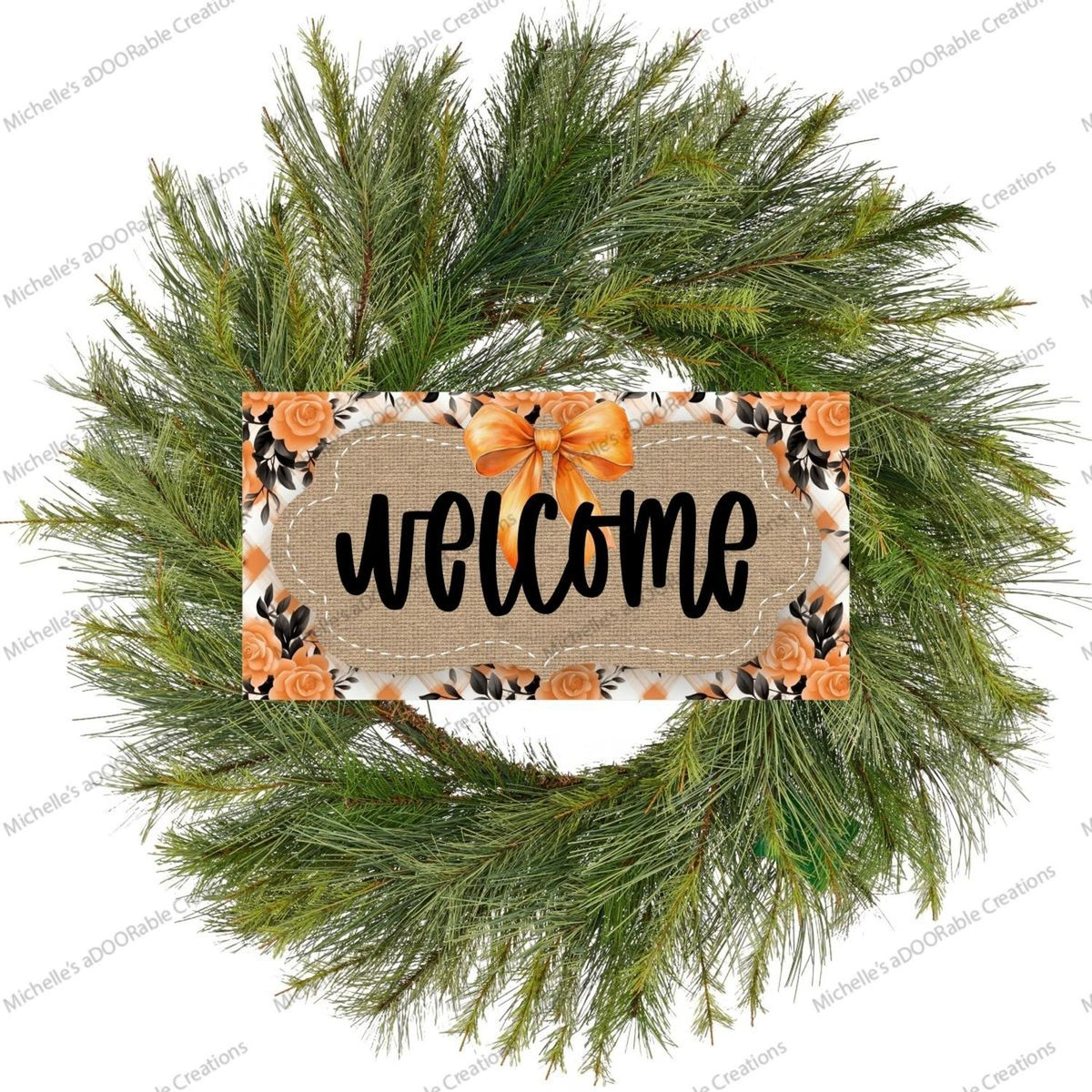 12in Welcome Orange Black Floral Sign
