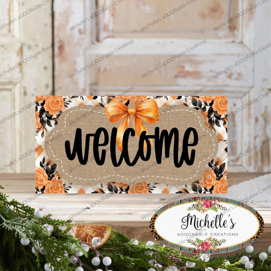 12in Welcome Orange Black Floral Sign