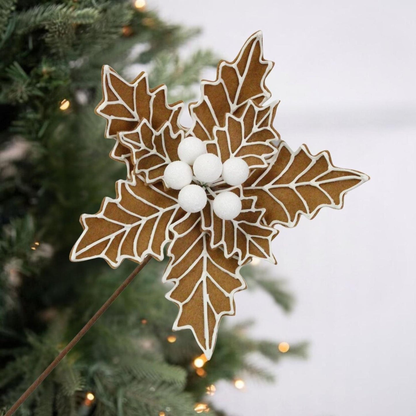 13" Gingerbread Poinsettia Pick
