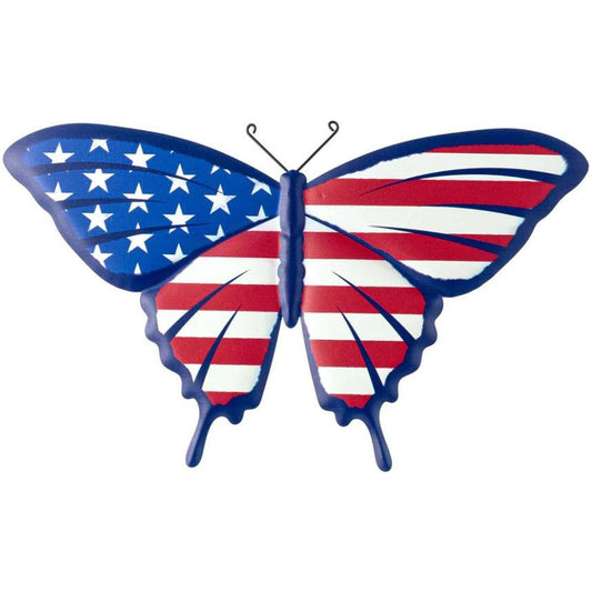 13.5" Metal Embossed Butterfly: Patriotic RWB