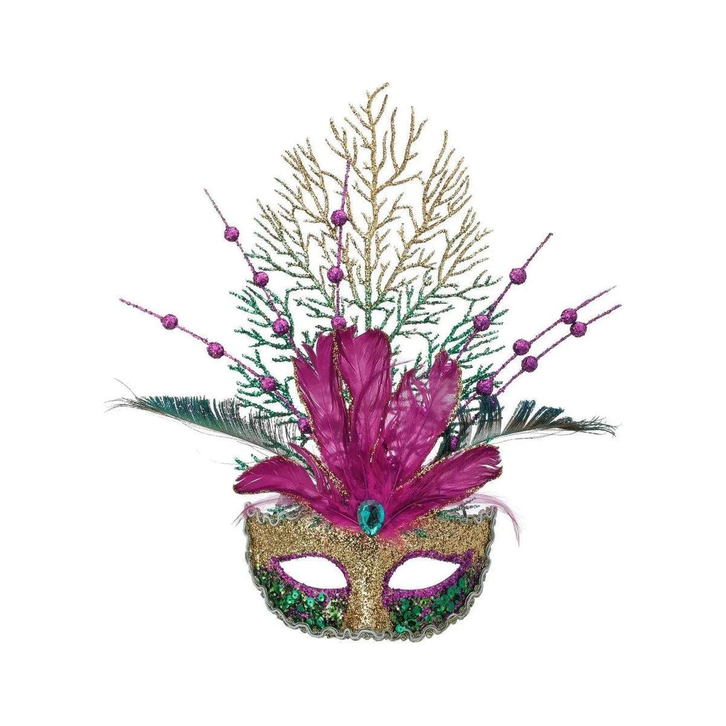 14" Glitter Feather Mardi Gras Mask Ornament