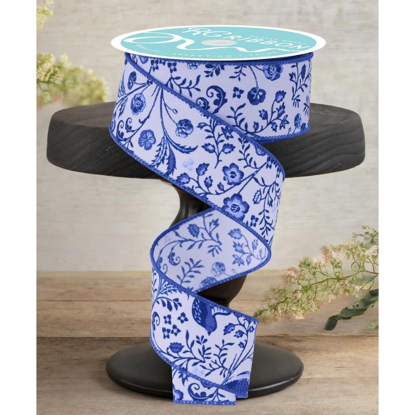 1.5" Asian Chinoiserie Ribbon: Blue (10 Yards)