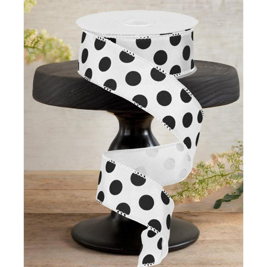 1.5" Big Polka Dot Ribbon: White & Black (10 Yards)