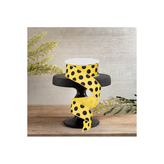 1.5" Big Polka Dot Ribbon: Yellow & Black (10 Yards)