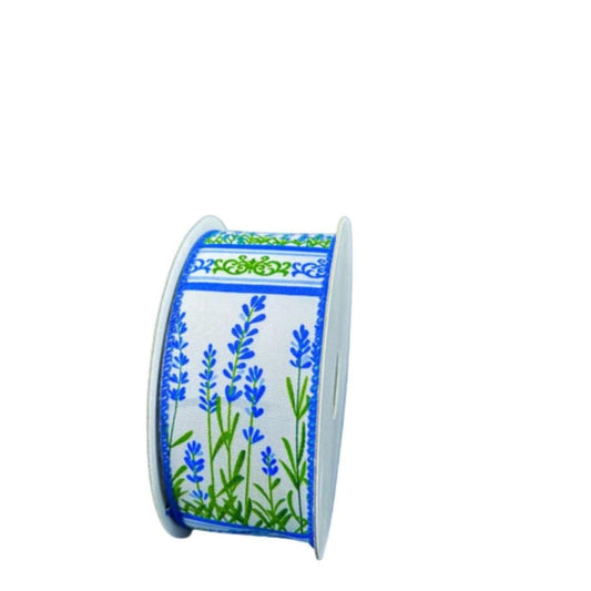 1.5" Bluebonnets Satin Ribbon: White (10 Yards)