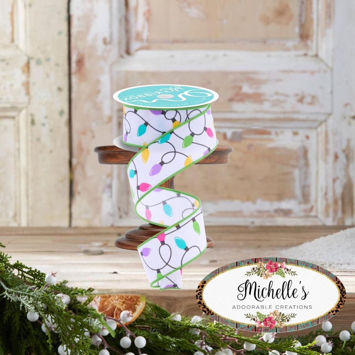 1.5" Christmas Lights Ribbon: Pastel (10 Yards)