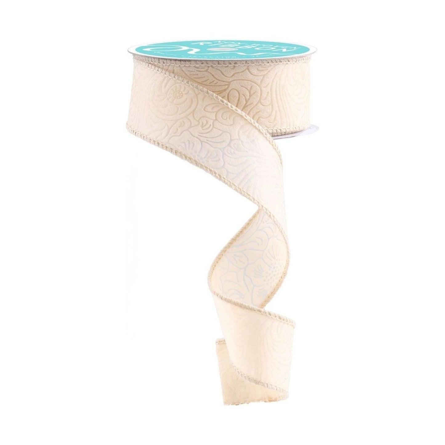 1.5" Flower Embossed Ribbon: Cream (10 Yards)