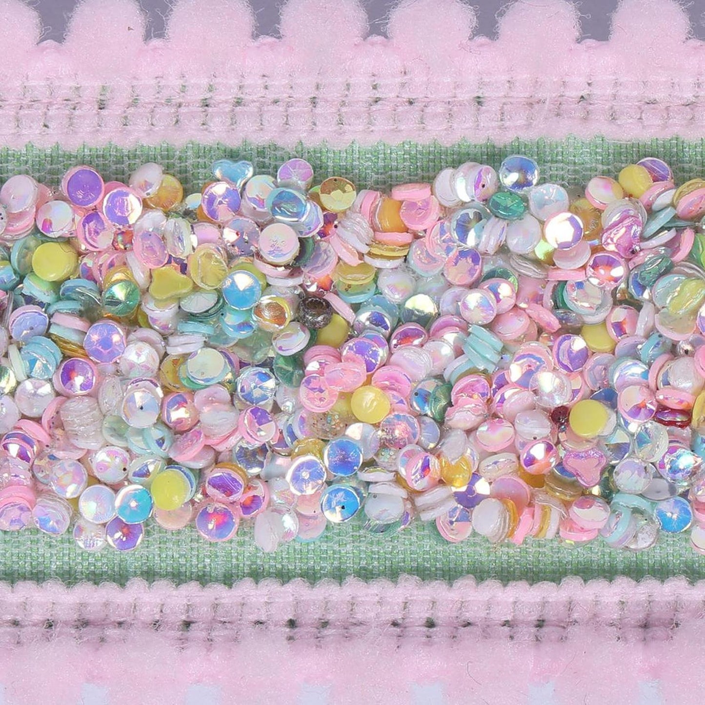 1.5" Frosty Mint Sequin Pink Ribbon (10 Yards)
