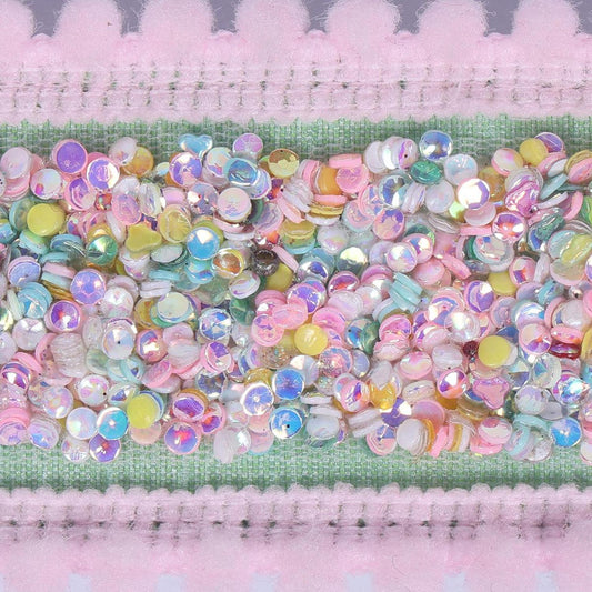 1.5" Frosty Mint Sequin Pink Ribbon (10 Yards)