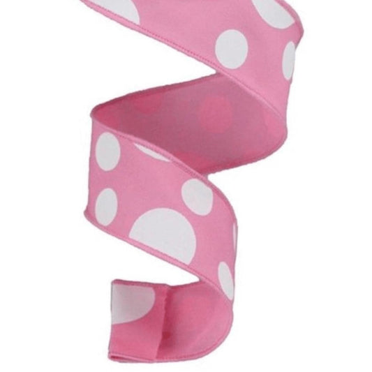1.5" Giant Three Size Polka Dot Ribbon: Pink & White (10 Yards)