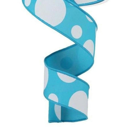 1.5" Giant Three Size Polka Dot Ribbon: Turquoise & White (10 Yards)