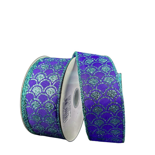 1.5" Glitter Fish Scales Ribbon: Purple/Aqua (10 Yards)
