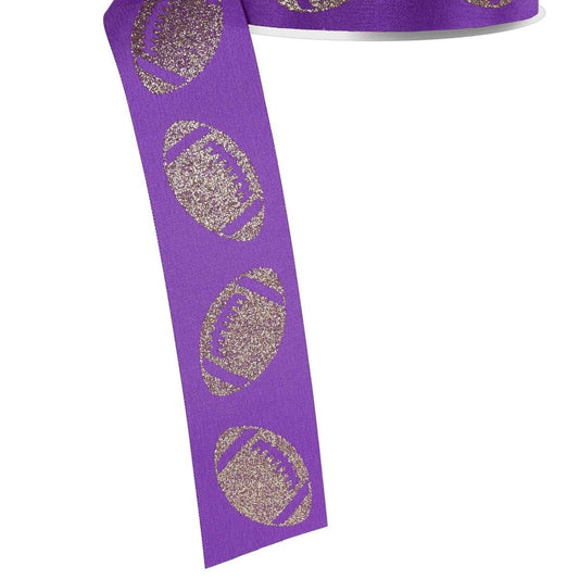 1.5" Glitter Football Ribbon: Purple/Gold (100 Feet)