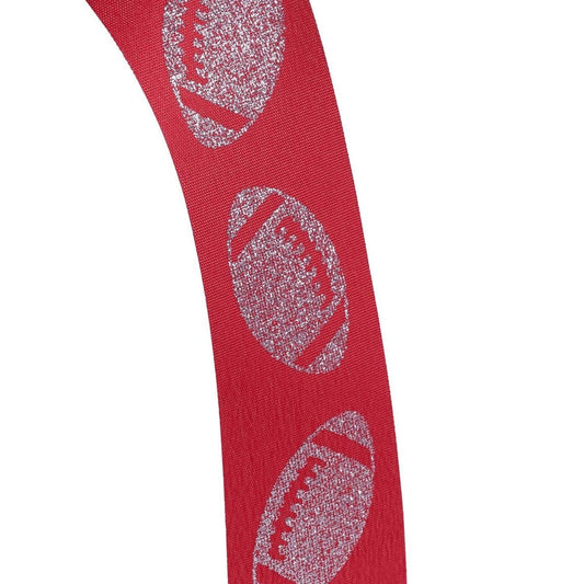 1.5" Glitter Football Ribbon: Red/Silver (100 Feet)