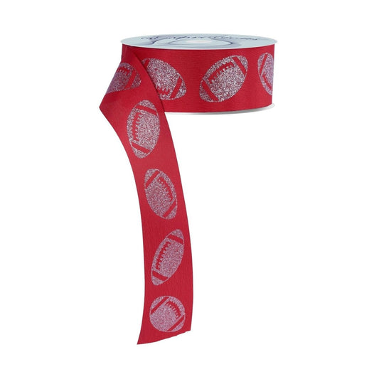 1.5" Glitter Football Ribbon: Red/Silver (100 Feet)