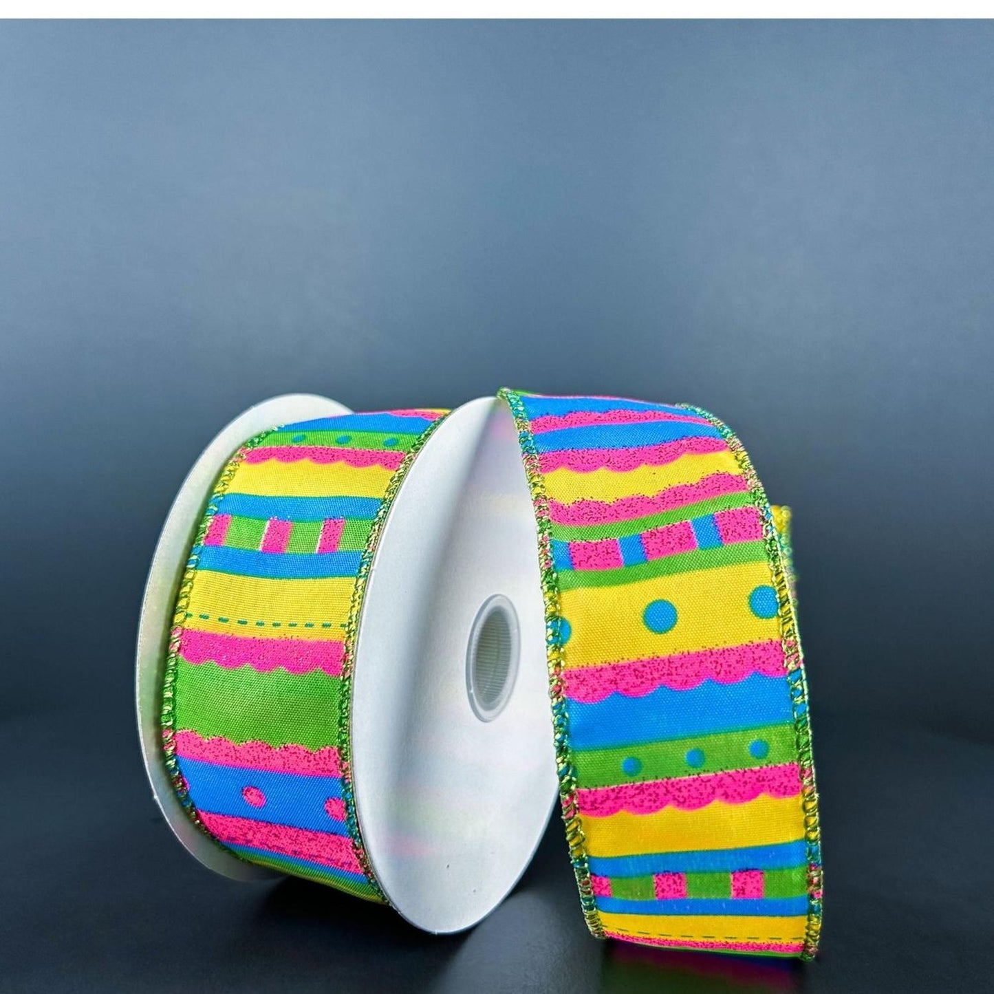 1.5" Glitter Fun Satin Stripe Ribbon: Multi (10 Yards)