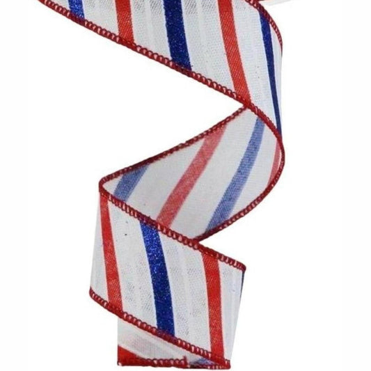 1.5" Glitter Multi Diagonal Stripe Ribbon: White (10 Yards)