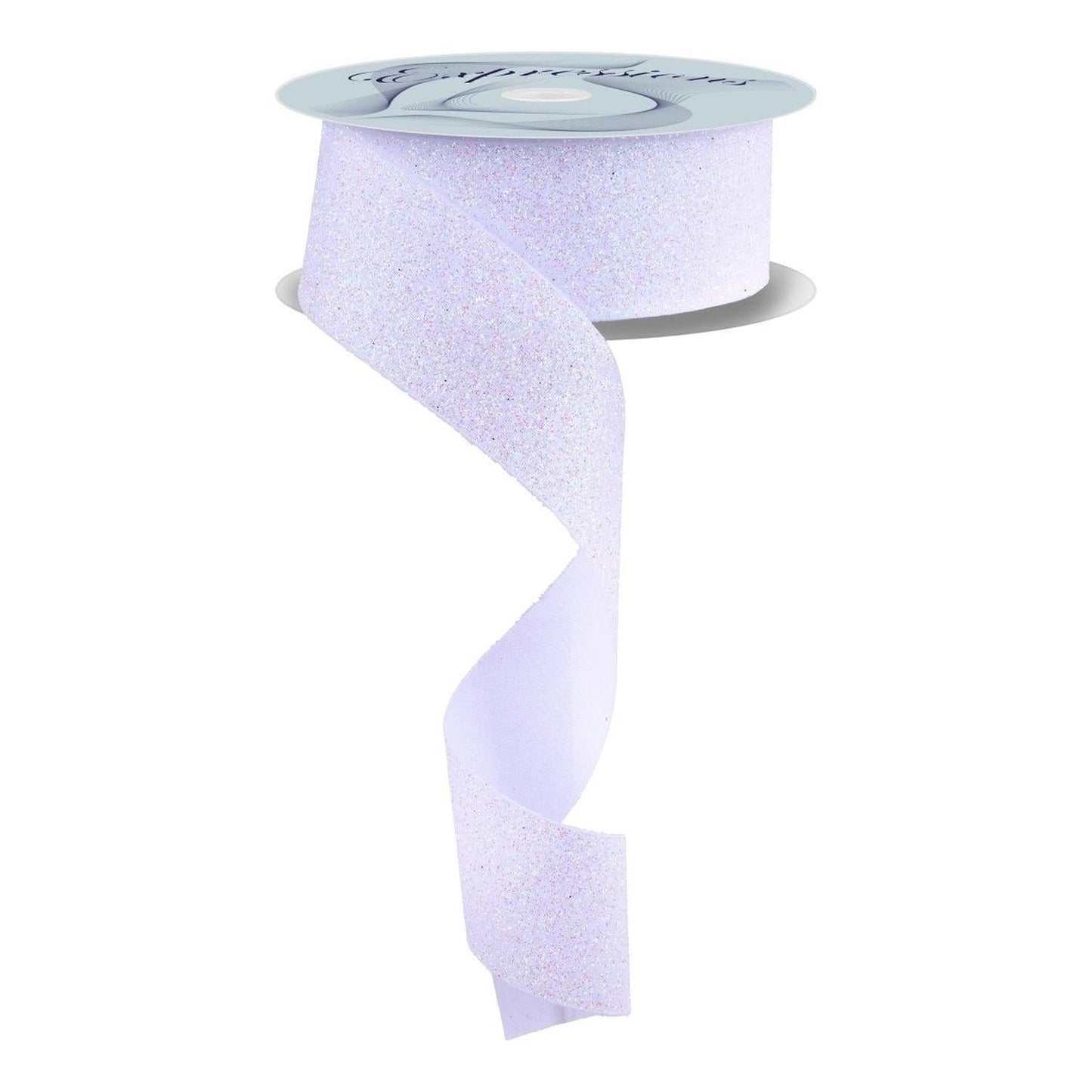 1.5" Glitter on Fabric Ribbon: Iridescent White (25 Yards)