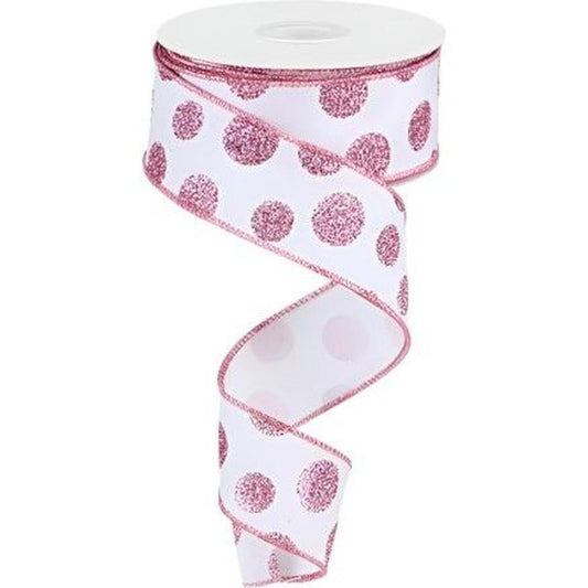 1.5" Glitter Polka Dot Ribbon: White (10 Yards)