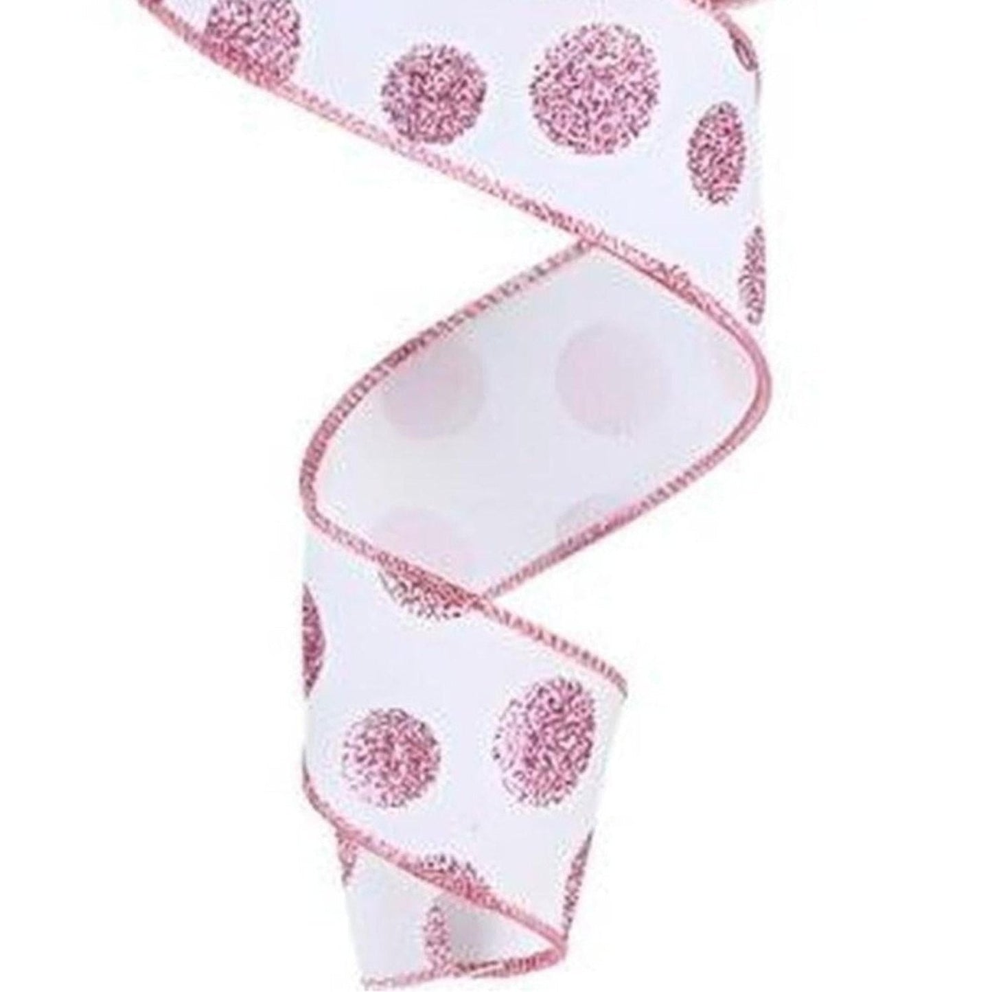 1.5" Glitter Polka Dot Ribbon: White (10 Yards)