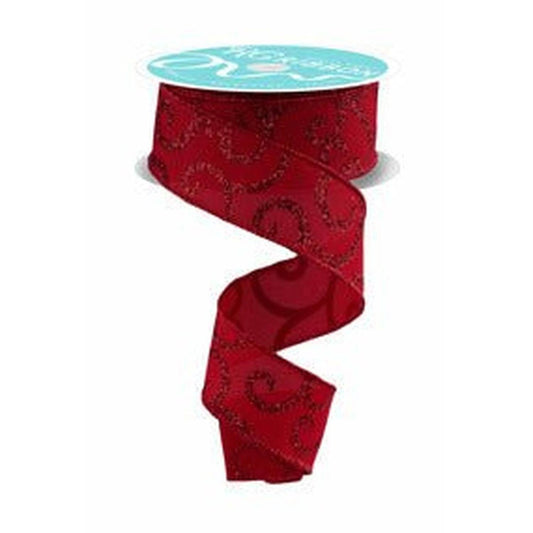 1.5" Glitter Swirl Ribbon: Red (10 Yards)