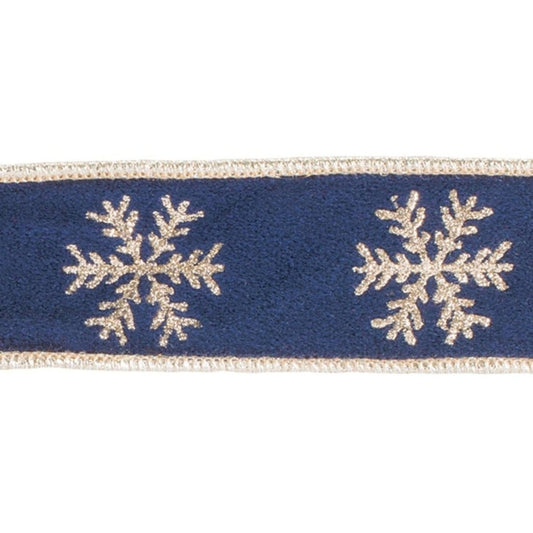 1.5" Gold Snowflake Ribbon: Blue (5 Yards)