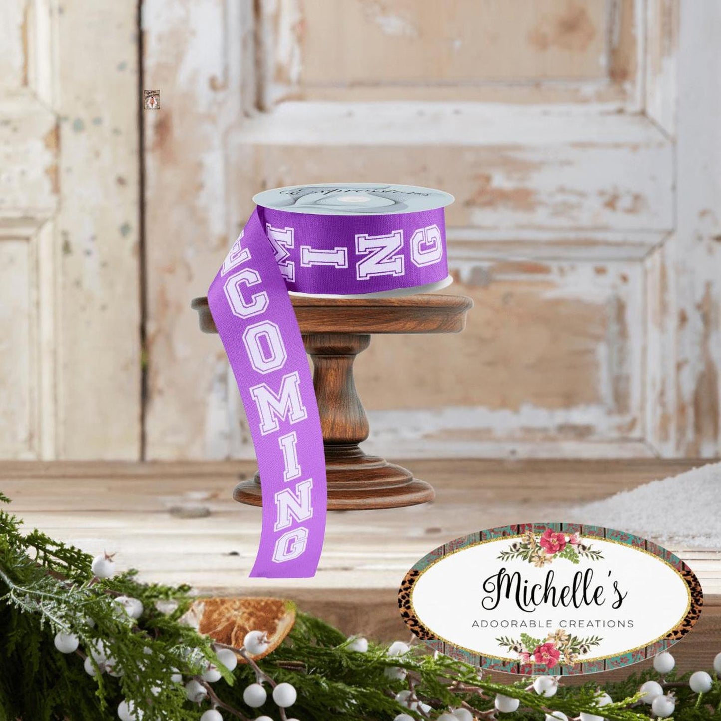 1.5" Homecoming Ribbon: Purple/White (100 Feet)