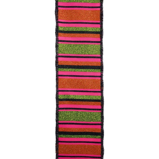2.5" Horizontal Stripe Ribbon: Pink/Lime/Orange (10 Yards)