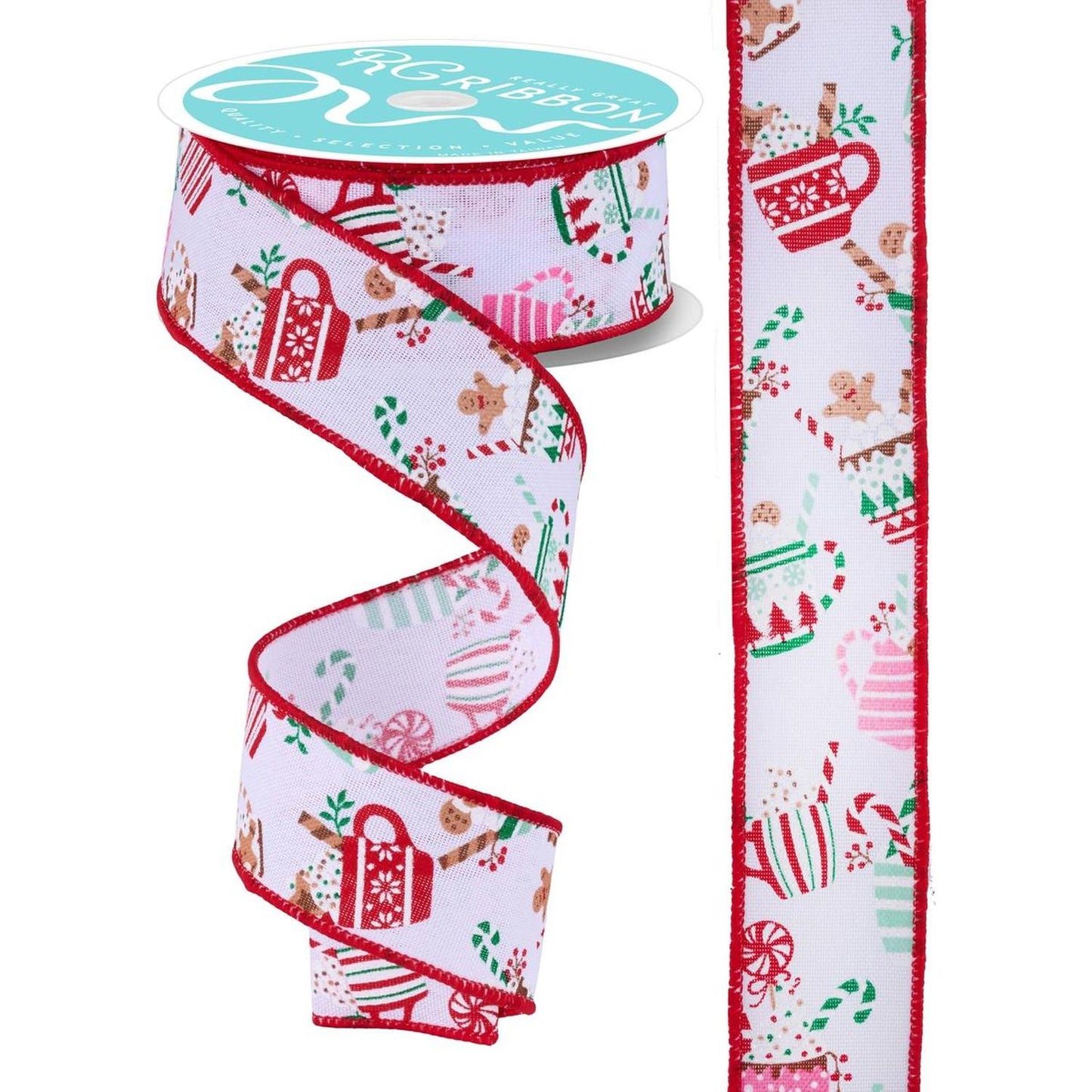 1.5" Hot Cocoa Mugs Ribbon: White (10 Yards)