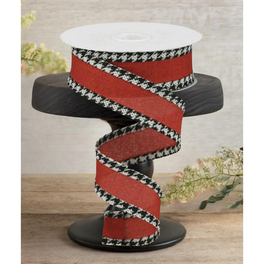 1.5" Houndstooth Edge Ribbon: Red, Black, White (10 Yards)