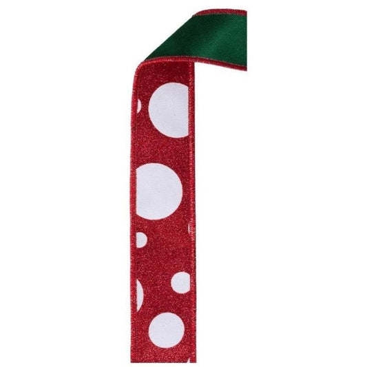1.5 in Giant Polka Dot Fused Ribbon: Red/Green (10 Yards)