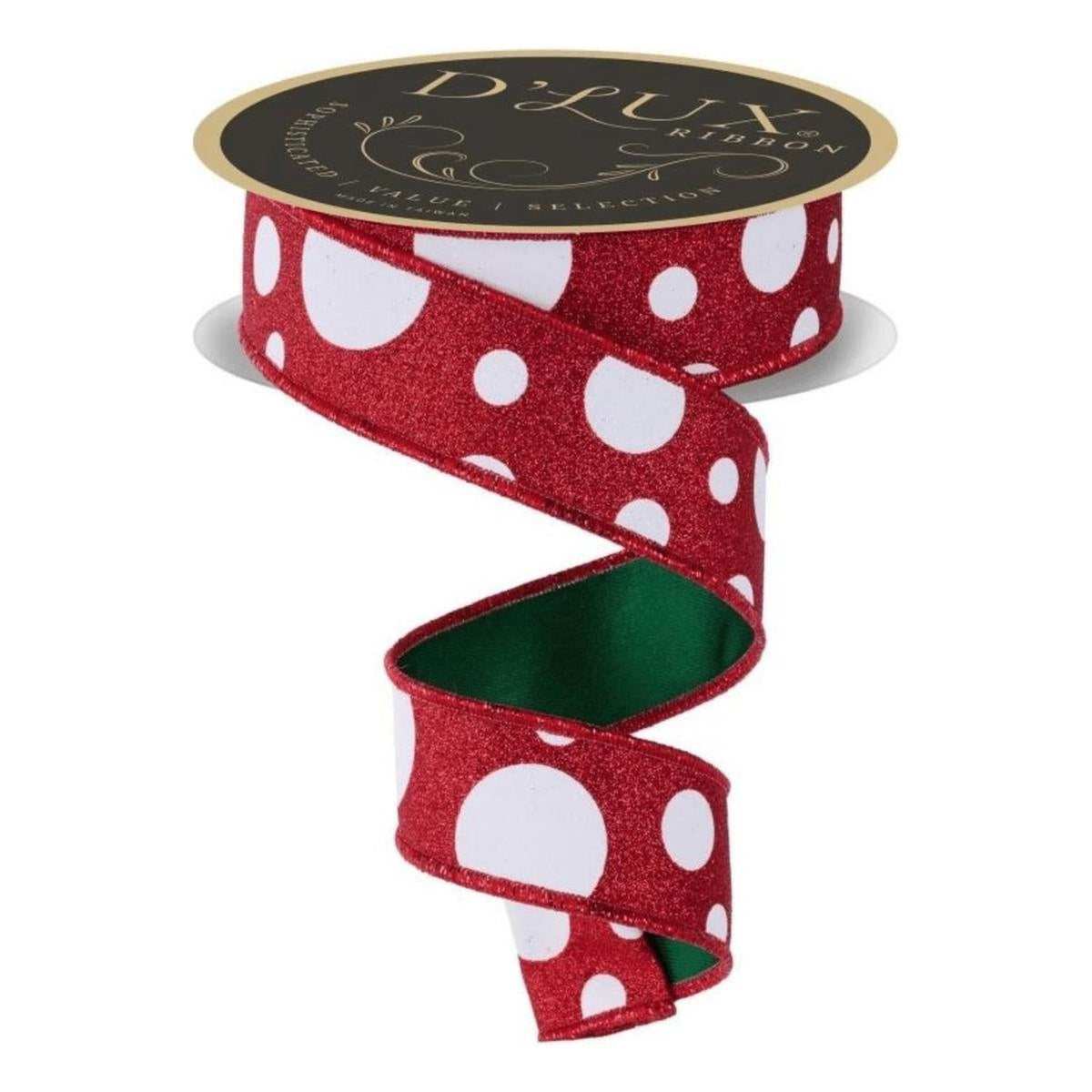 1.5 in Giant Polka Dot Fused Ribbon: Red/Green (10 Yards)