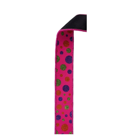 1.5 in Glitter Polka Dot Fused Ribbon: Hot Pink (10 Yards)
