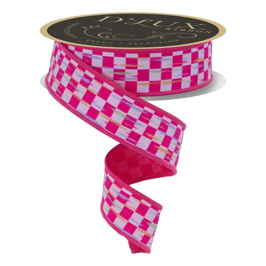 1.5 in Mini Antique Checker Ribbon: Hot Pink (10 Yards)