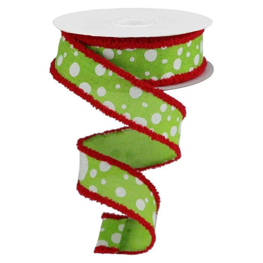 1.5" Irregular Dots Drift Ribbon: Lime (10 Yards)