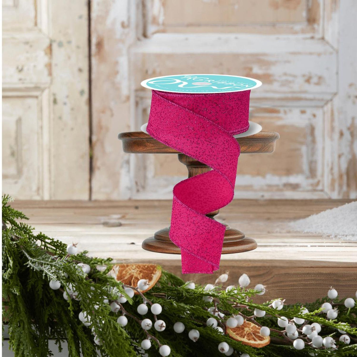 1.5" Irregular Spotted Glitter Ribbon: Fuchsia (10 Yards)