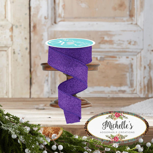 1.5" Irregular Spotted Glitter Ribbon: Purple (10 Yards)