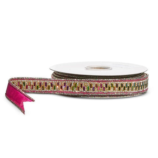 1.5" Jeweled Metallic Wired Ribbon (5 Yards)