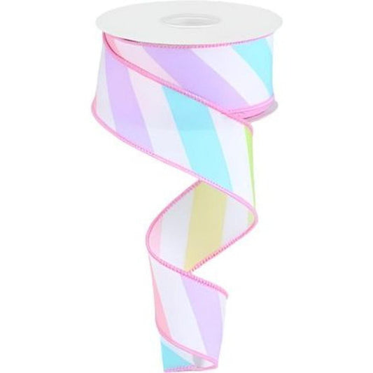 1.5" Large Multi Diagonal Stripe Ribbon: White (10 Yards)
