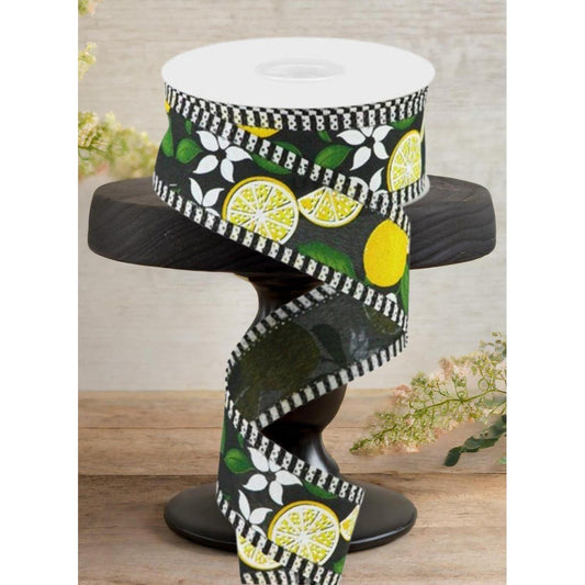 1.5" Lemon Thin Stripes Ribbon: Black (10 Yards)