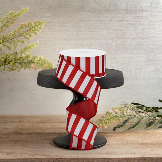 1.5" Medium Horizontal Stripe Ribbon: Red & White (10 Yards)