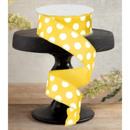 1.5" Medium Polka Dot Ribbon: Yellow/White (10 Yards)