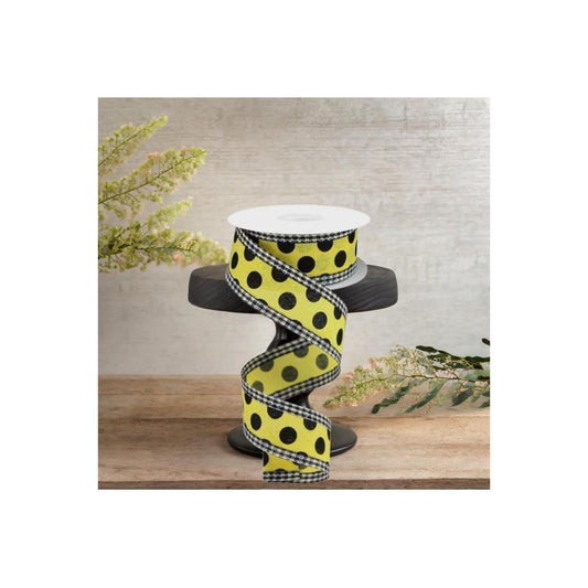 1.5" Medium Polka Dots Gingham Edge: Yellow & Black  (10 Yards)