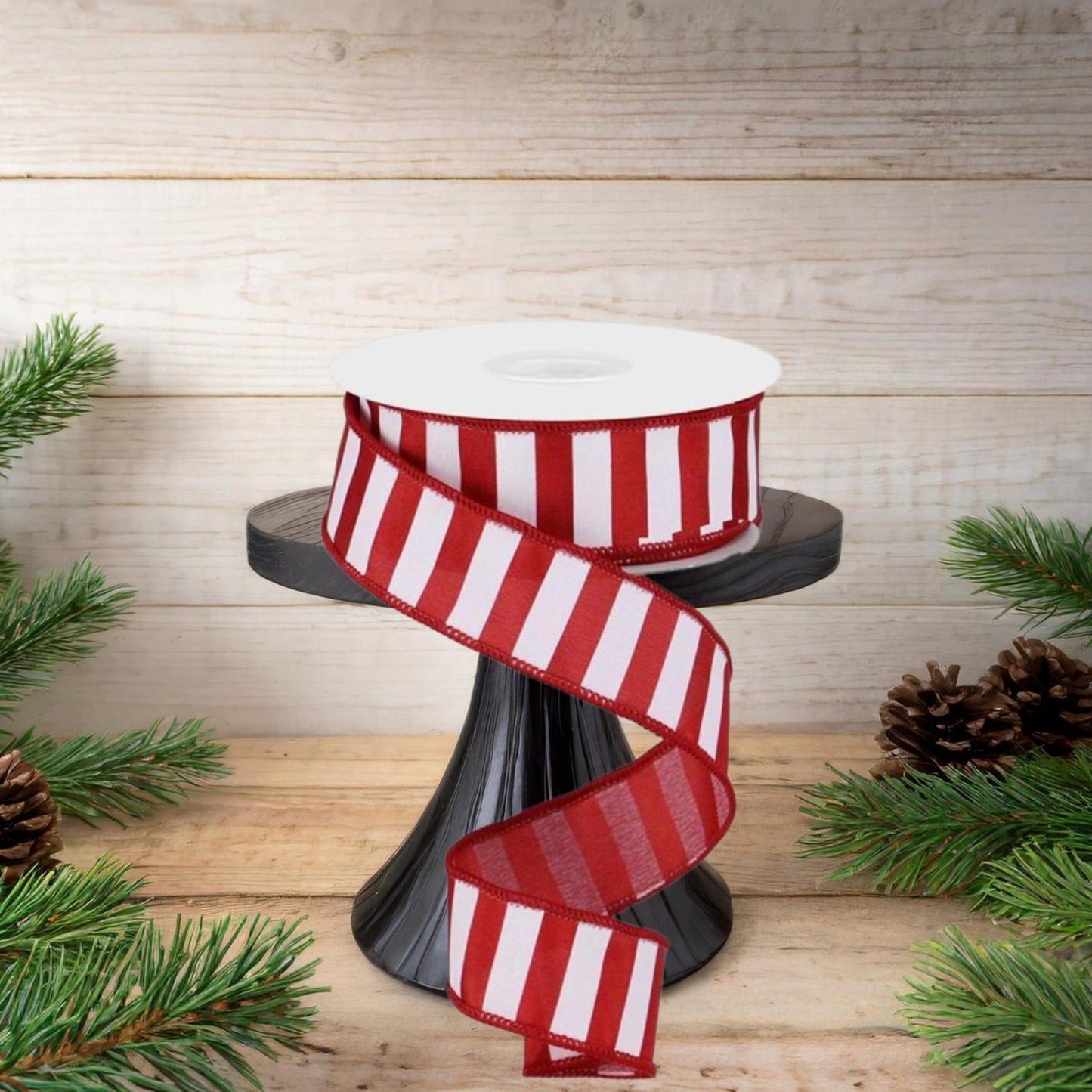 1.5" Medium Stripe Ribbon: Crimson Red & White (10 Yards)