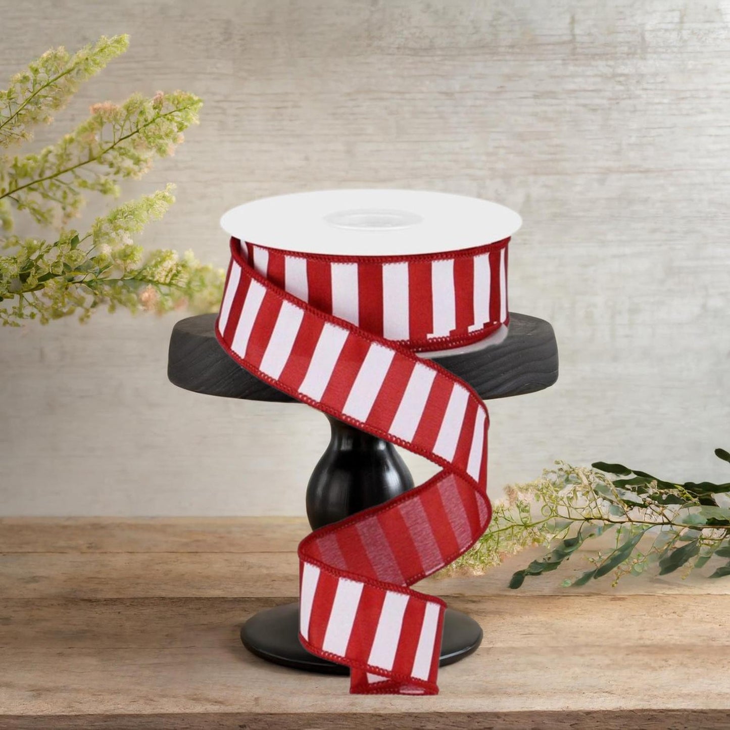 1.5" Medium Stripe Ribbon: Crimson Red & White (10 Yards)