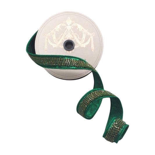 1" Metallic Dupion Duchess Jewel Ribbon: Emerald (5 Yards)