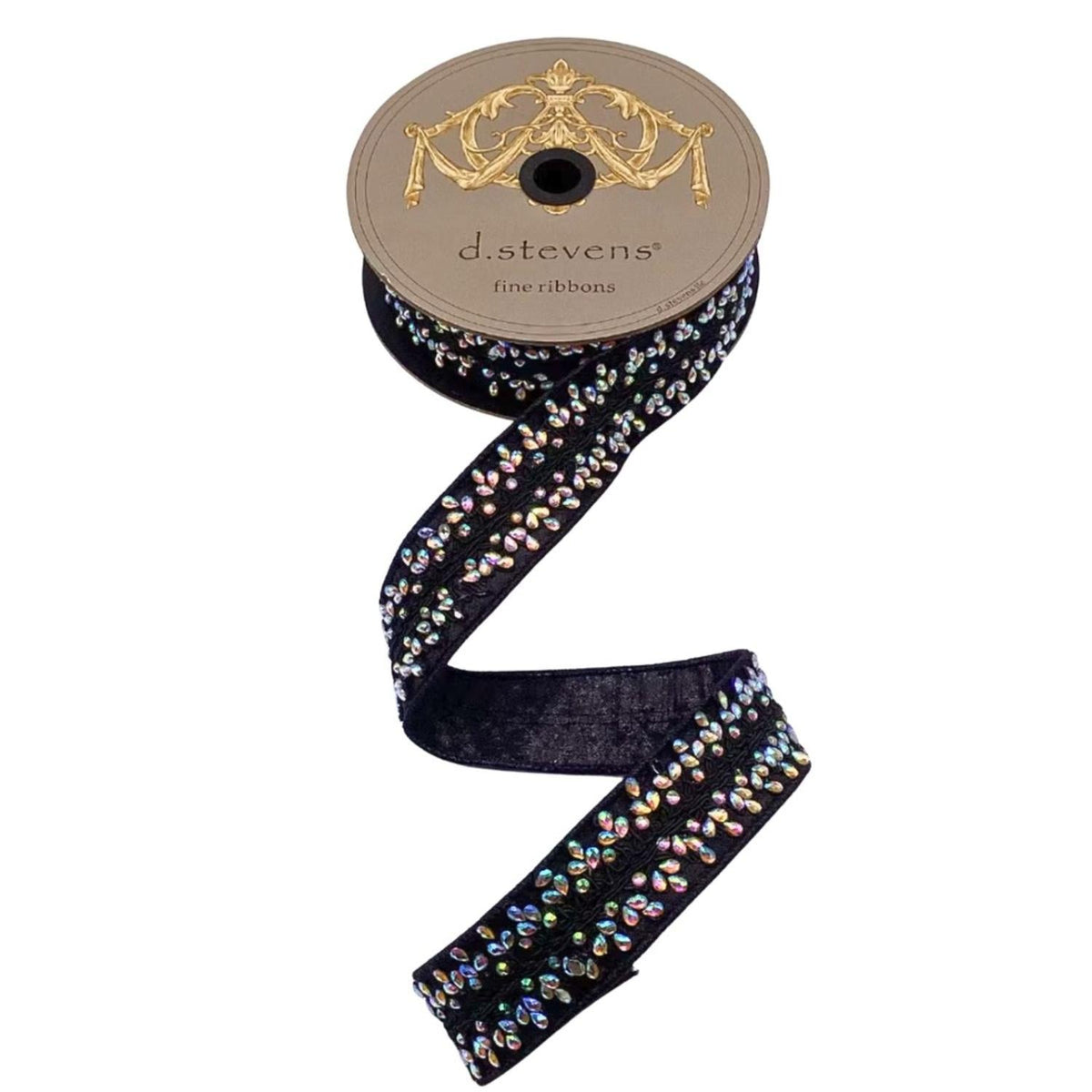 1.5" Metallic Dupion Iris Jewel Ribbon: Black (5 Yards)